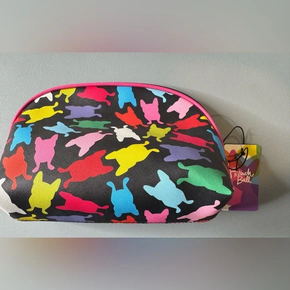 French bull Colorful Dog Print dome shaped Cosmetic Bag - Picture 1 of 4